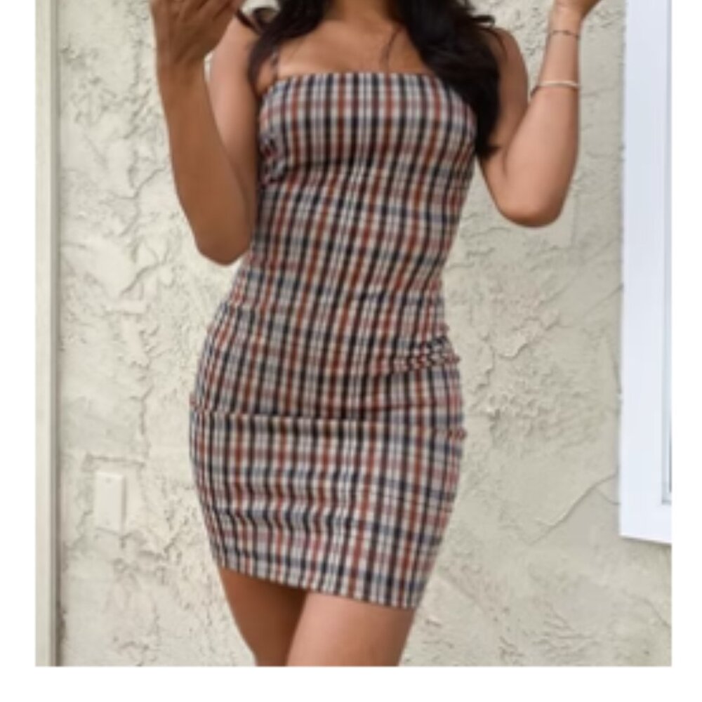 Fashion Nova -Those Days Are Over Plaid Mini Dress - Rust  Size: L